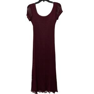 Vintage Maurices Y2K Burgundy Crochet Lace Cap Sleeve Midi Dress 7/8 Whimsigoth